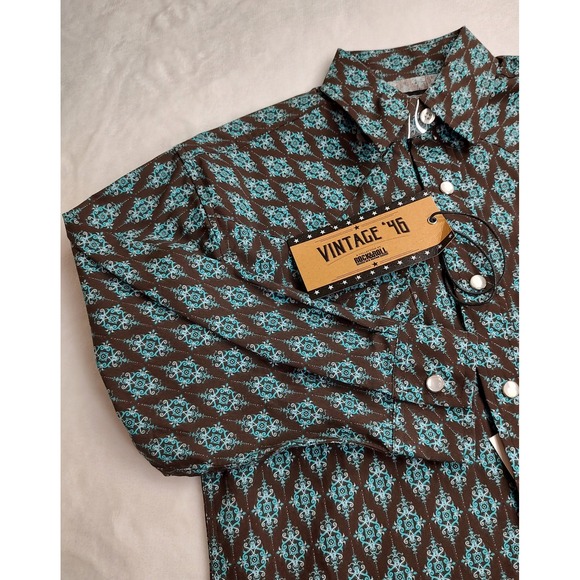 Rock & Roll Denim Other - Rock & Roll Denim Kids Western Shirt S Brown Turquoise Diamond Print Snap Front